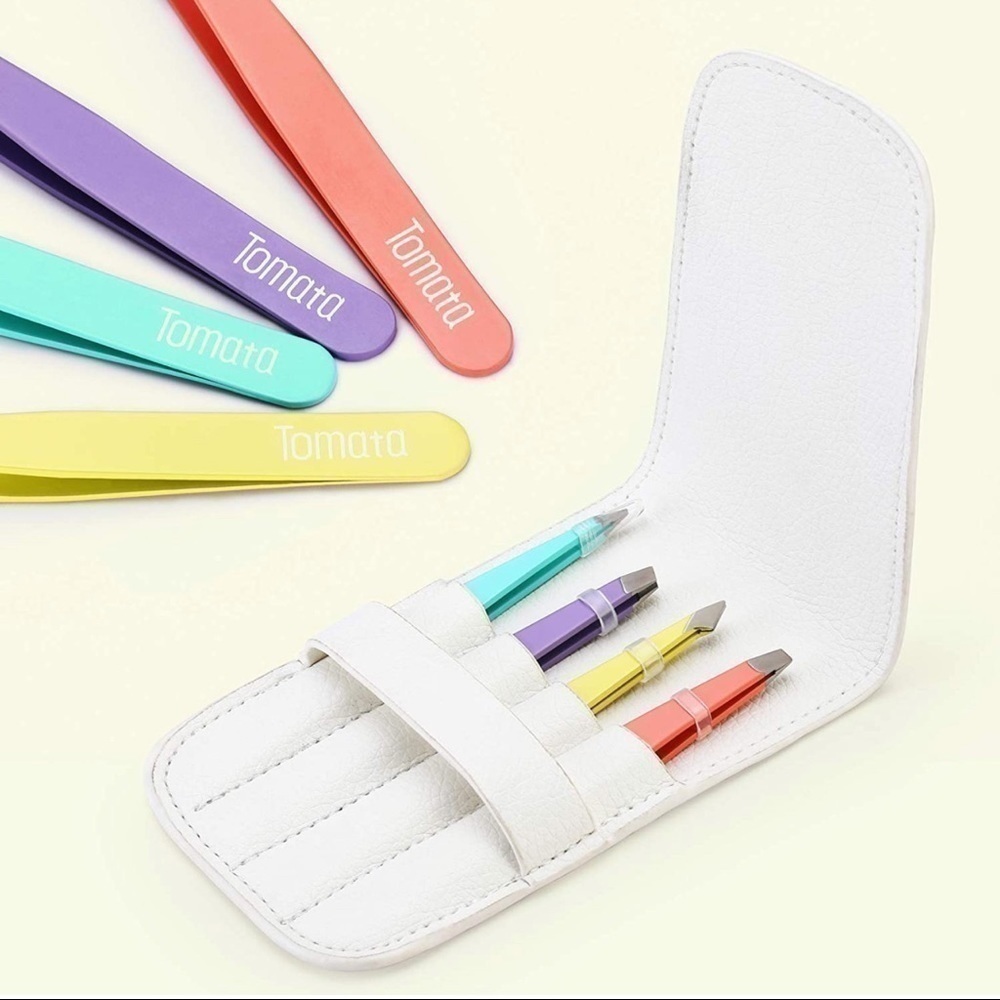 NEW-4PC Multi Color Precision Hi Qlty Stainless Steel Tweezer Set & Leather Case